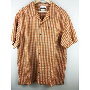 Columbia Orange Plaid Zipper Pocket Button-Down